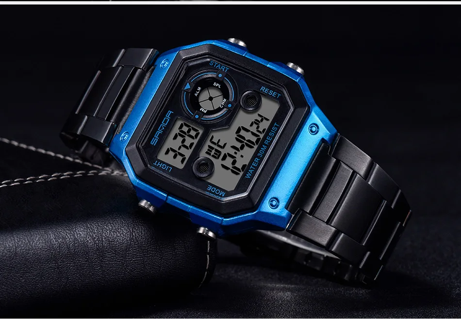 SANDA спортивные мужские часы из нержавеющей стали, золотые цифровые часы, мужские модные водонепроницаемые часы с отсчетом, мужские часы 408
