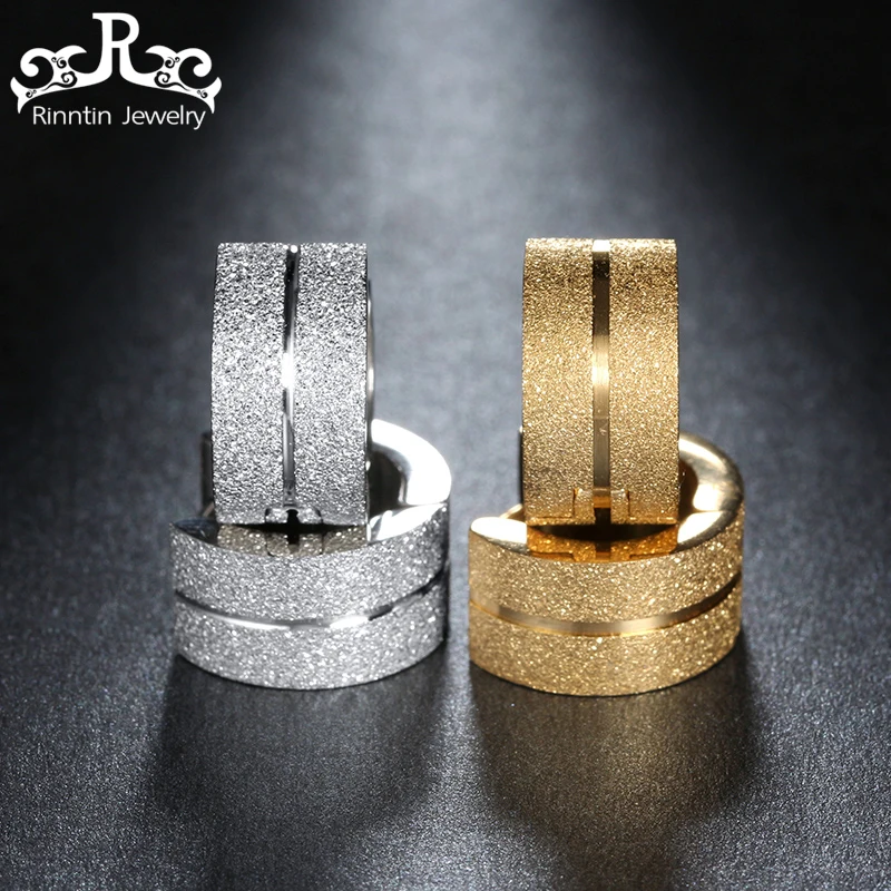 

Rinntin High Quality 316L Stainless Steel Hoop Earrings with Frosted Surface Statement Earrings Trendy Fashion Jewelry DGTE05