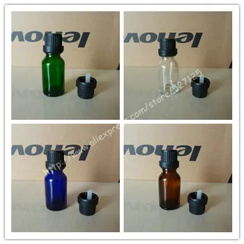 

15ml shiny clear/green/brown/blue glass bottle with black anti-theft plastic screw cap,essential oil bottle.