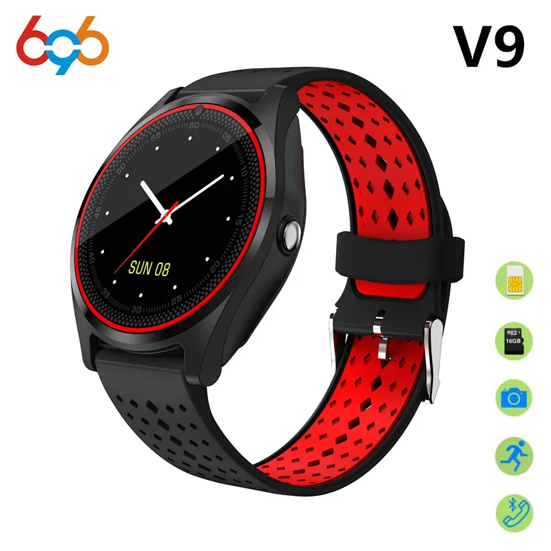 696 Cerdas Menonton V9 Dukungan 2G SIM card TF Kamera Sport Kesehatan musik MP3 Jam pria wanita Smartwatch Untuk Android & iOS PK DZ09 V8 Y1