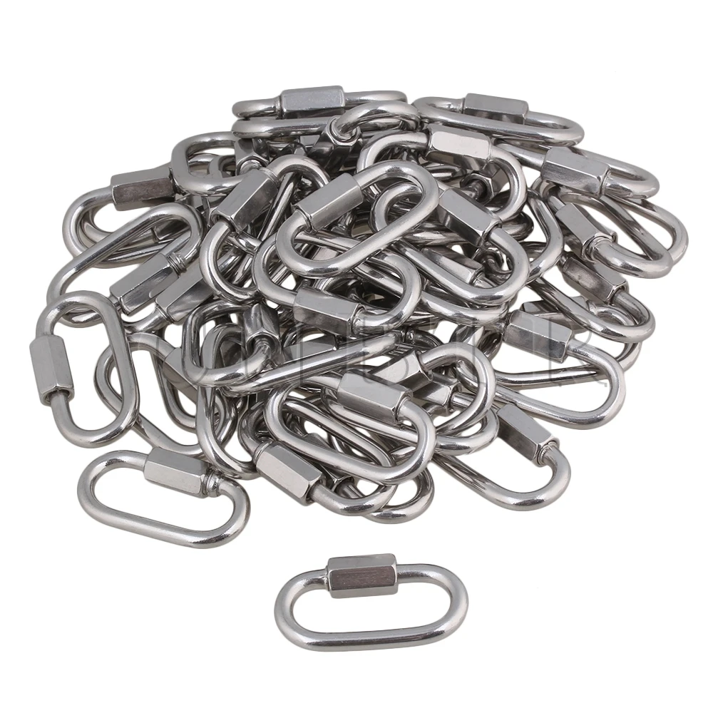 

CNBTR Multifunctional 304 Stainless Steel Carabiner Quick Oval Screwlock Link Lock Ring Hook M4 Pack of 50