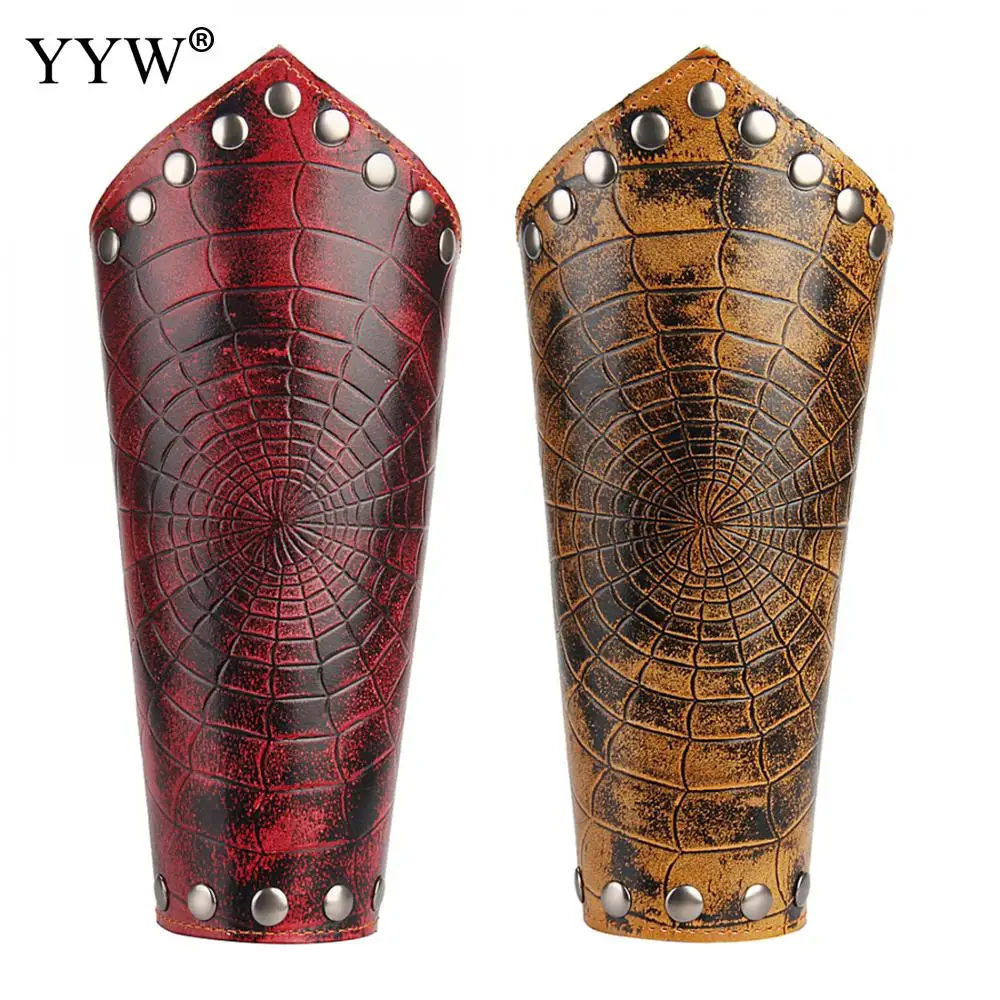 

YYW Cosplay Props Faux Leather Bracers Lace Up Arm Cuff Cross String Spiderweb Steampunk Medieval Fashion Red Gauntlet Wristband