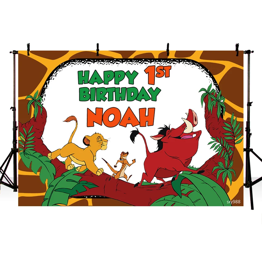 

Photo Backdrop Forest Cave Cartoon Lion King Swine Tiger Backdrop Boys 1st Birthday Party Backgrounds for Photo Studio Custom