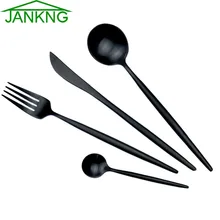 JANKNG 24 Teile/los Europäischen Schwarz Edelstahl Besteck Luxus Matte Gabel Messer Teapoon Geschirr Geschirr Geschirr für 6