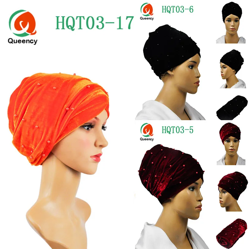 

Hot sale African velvet Turban 17colors headwrap and scarf ,beads soft African headtie gele, Indian turban, women headtie.HQT03
