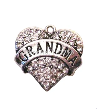 

50pcs a lot fashion rhodium plated Grandma with clear crystal heart Pendant