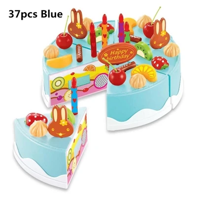 75 шт. игрушка для торта на день рождения DIY фруктовый крем Рождественский подарочный набор для детей ролевые игры игрушки набор подарок на день рождения для девочки - Цвет: 37PCS Blue