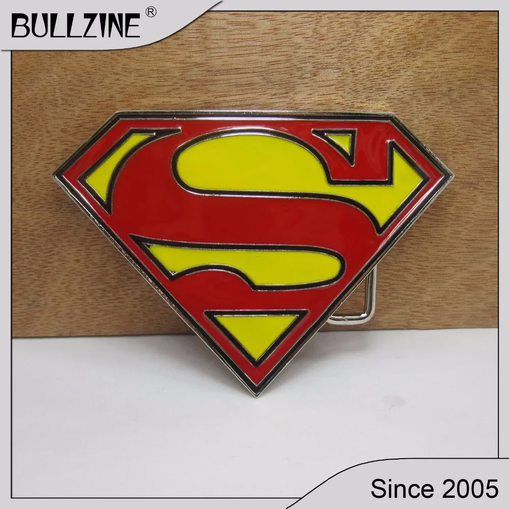 

The Bullzine Superman belt buckle with silver finish and color enamel FP-02064 suitable for 4cm width snap on belt