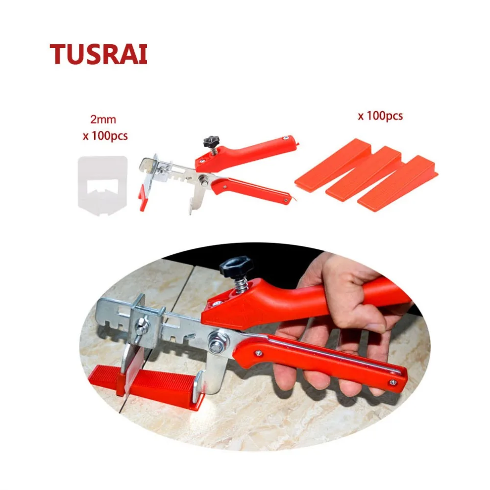 Набор для система укладки плитки 2mm 3/32" 201шт система выравнивания плитки пола 100 Основа+ 100 клинья+ 1 Щипцы инструмент для укладки плитки TUSRAI