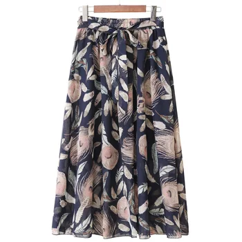 

skirts womens casual print floral long skirt streetwear beach chiffon plus size skirt