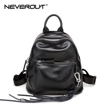 

NEVEROUT Ladies Real Leather Small Backpacks Soft Black Backpack Zipper Women Shoulder Bag High Quality Waterproof Girls Bag