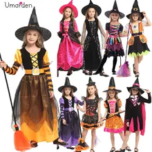 Umorden/костюм ведьмы на Хеллоуин; Детские карнавальные костюмы ведьмы для девочек; вечерние карнавальные костюмы Mardi Gras; нарядное платье