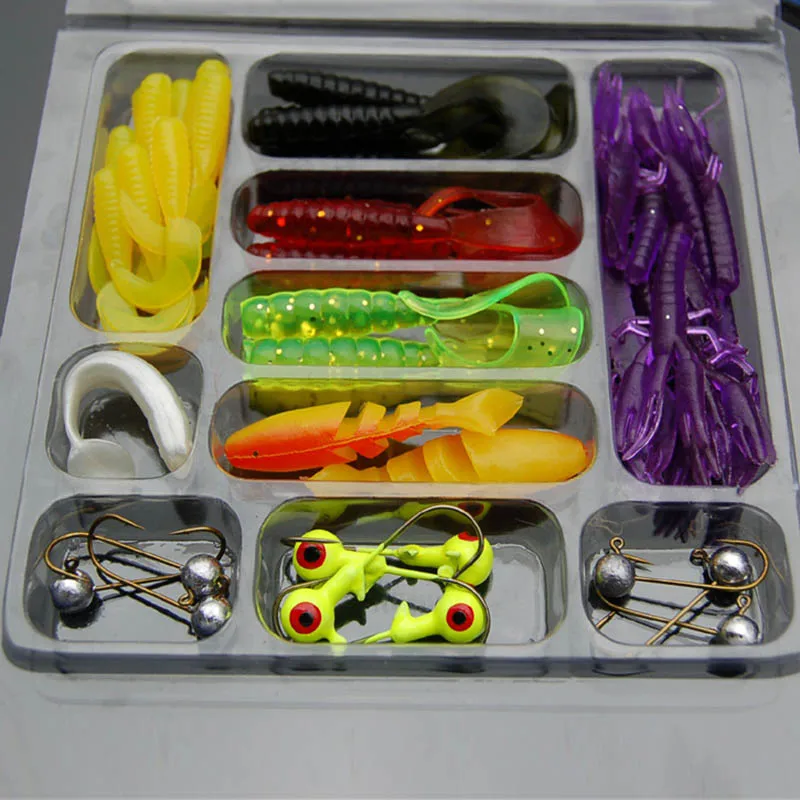 

35Pcs Soft Worm Fishing Bait Lure+10Pcs Lead Jig Head Hooks Combo Set Artificial Fishing Tackles ASD88