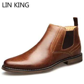 LIN KING-Botas de piel auténtica para Hombre, zapatos de primavera Otoño, transpirables, sin cordones