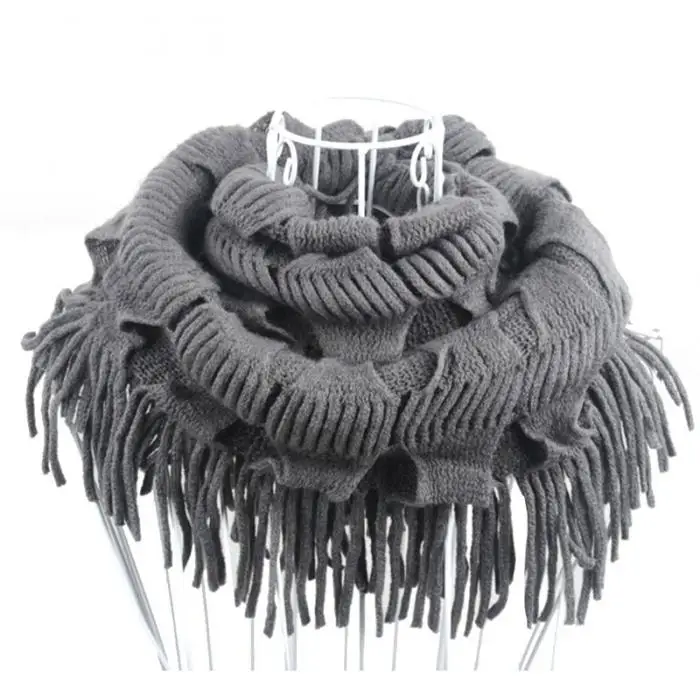 Новая мода женская зимняя теплая вязаная многослойная бахрома кисточка круглый платок Снуд шарф-хомут IK88