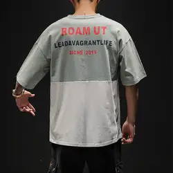 Модная мужская футболка в стиле пэчворк с принтом сзади, мужские футболки с круглым вырезом, летняя мужская футболка с Короткими Рукавами