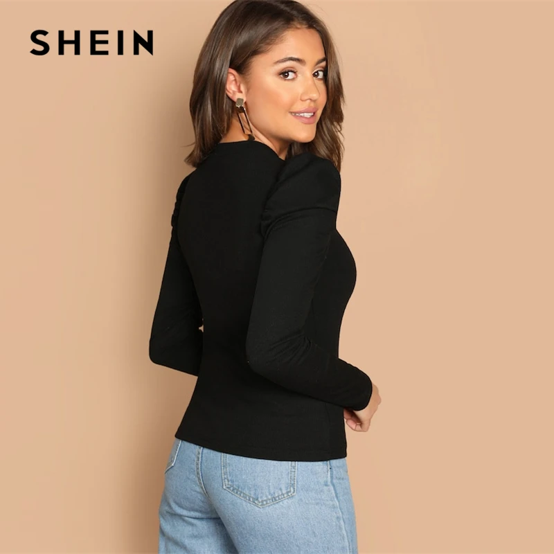 SHEIN Элегантный Джемпер С Длинными Рукавами, Джемпер С Декоративными Пуговицами, Блуза С Оригинальными Рукавами