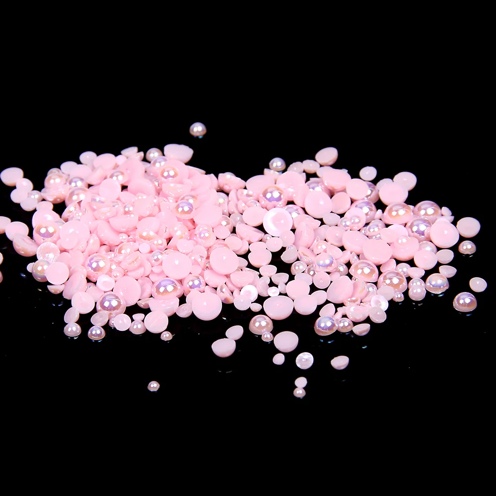

2-5mm And Mixed Sizes Light Pink AB Resin Half Round Craft ABS Imitation Pearls Beads For Nails Art Backpack Design Decorations