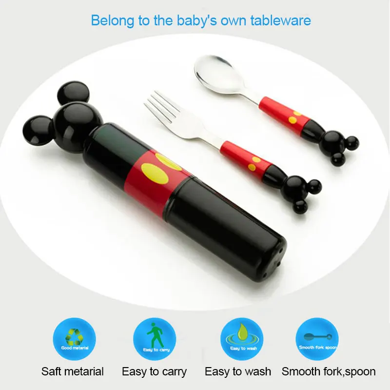 Children stereo mickey head stainless steel fork portable baby boxed set tableware consisting training Fork Spoon Set Children stereo mickey head stainless steel fork portable baby boxed set tableware consisting training Fork Spoon Set
