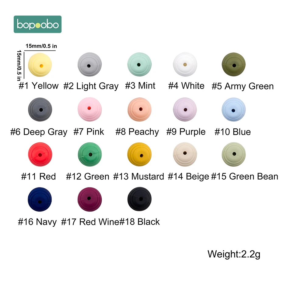Bopoobo 15mm 50pc BPA 무료 실리콘 작은 막대 나선형 구슬 실리콘 진주 실리콘 스레드 설치류 구슬 Teether