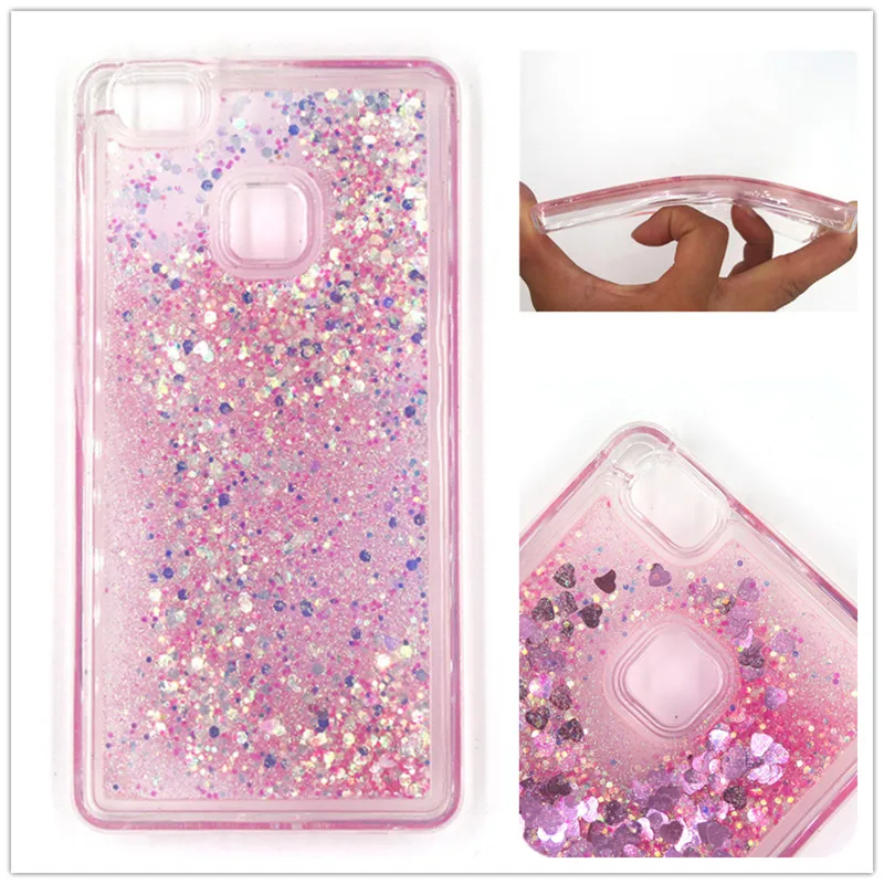  Fashion Dynamic Liquid Glitter Colorful Paillette Sand Quicksand soft TPU Back Case for huawei P9 Lite water cover case 