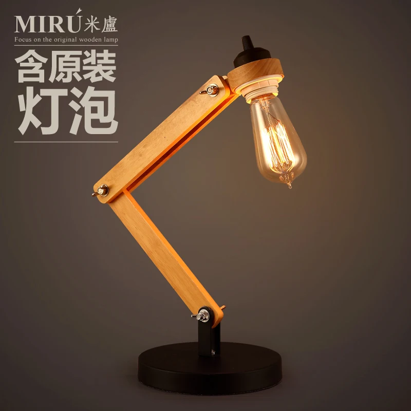 

Loft Style Modern Home Decoration Wooden LED Table Lamp Personality Wood Study Table Light Bed Lighting Fixture Free Shipping