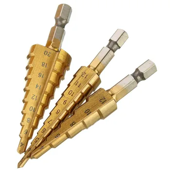 

3-12mm 4-12mm 4-20mm HSS Titanium Coated Step Drill Bit 3pcs High Speed Steel Wood Drilling Power Tools conductor for drilling