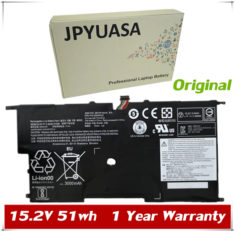 

JPYUASA 15.2V 51wh 3300mAh SB10F46441 SB10F46440 Laptop Battery For Lenovo ThinkPad X1 Carbon Gen3 2015 00HW003 00HW002 Tablet