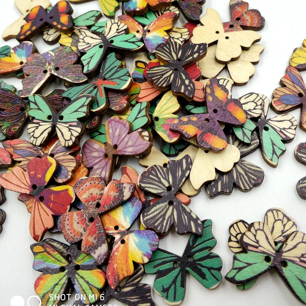 50pcs Vintage Wood Buttons 2 Holes Butterfly Buttons for Sewing Scrapbooking