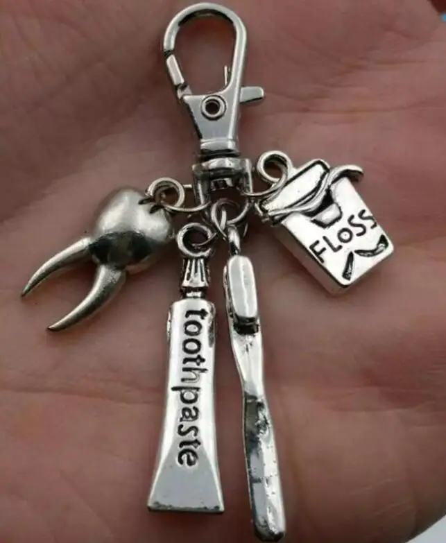 High quality key pendant Dental hygienist keychain Antique silver Tooth