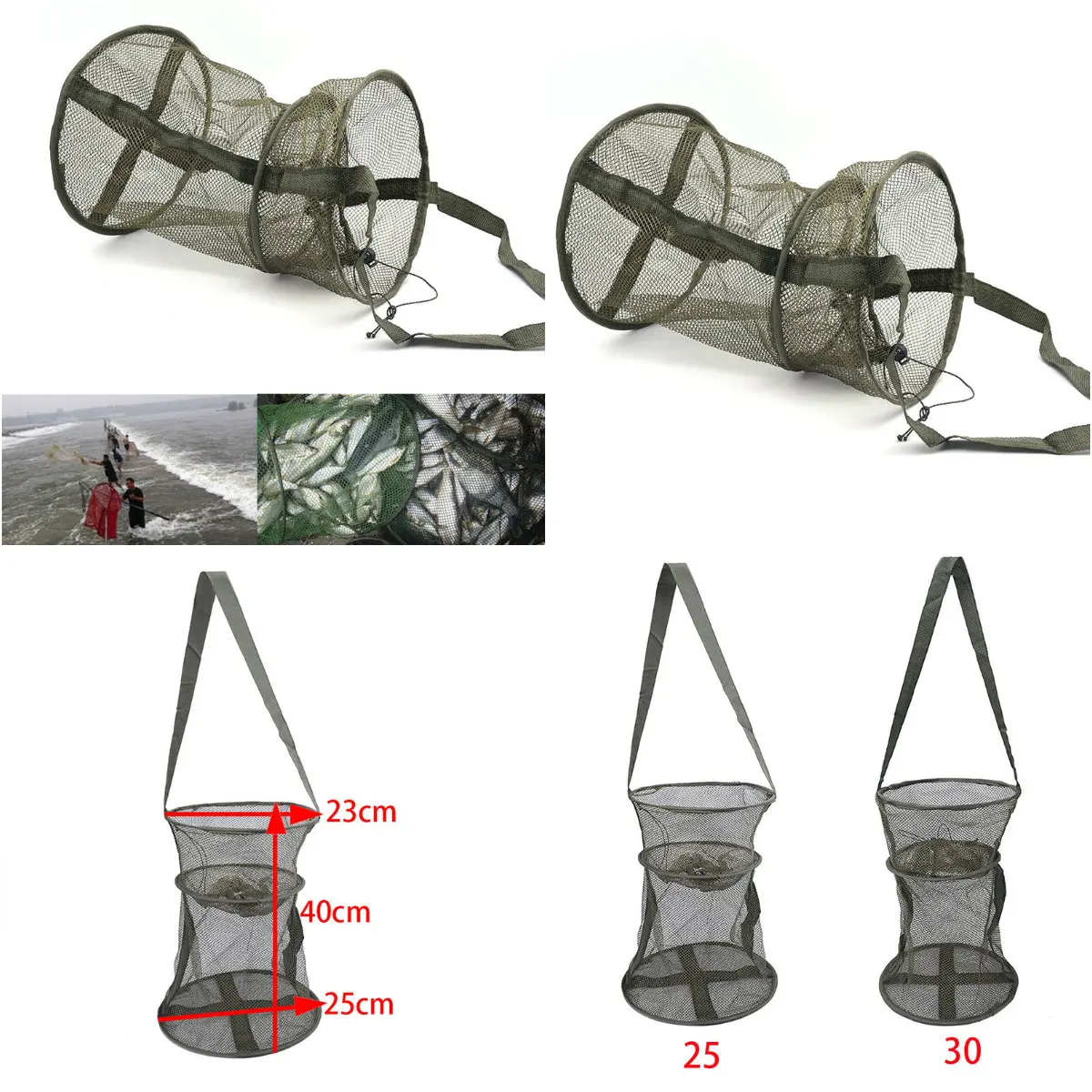 

Portable Fishing Trap Network Fold Landing Net Dark green Fishing Net Round Folding Fish Shrimp Mesh Cage Cast Net
