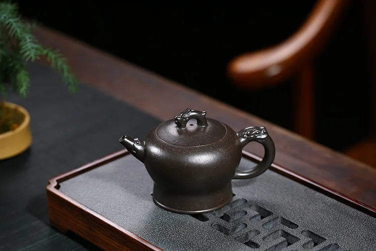 Yixing темно-красный эмалированный керамический чайник знаменитый Полный ручной сделать НЕОБРАБОТАННАЯ руда Azure Zhu Nilong Zun горшок чайный набор подарок специальный