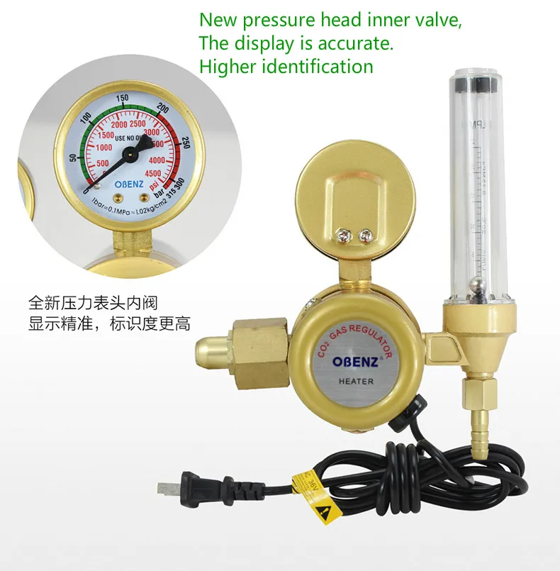 CO2 нагрева и редукционный клапан, OBC-101 углекислого газа газовый счетчик, газовый счетчик фитинги, редукционный клапан