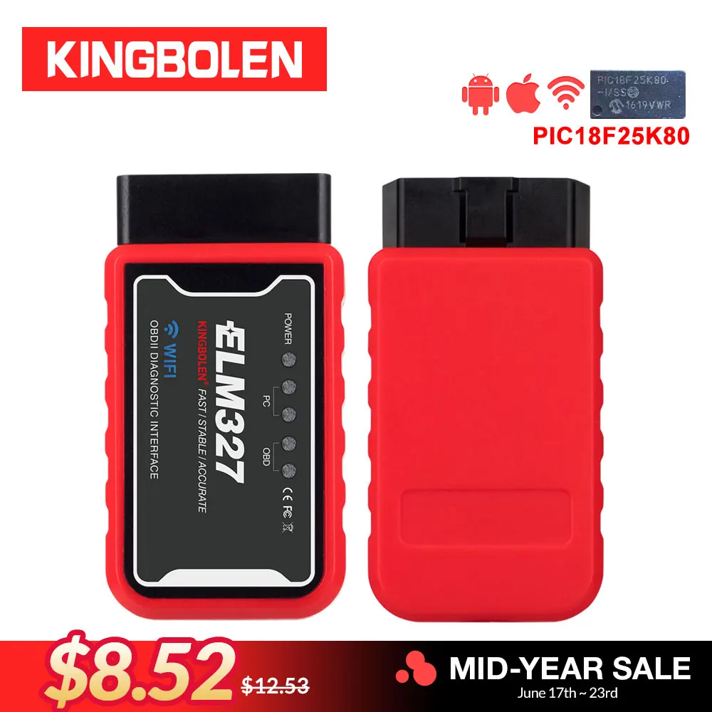 ELM327 WiFi Bluetooth V1.5 PIC18F25K80 Chip OBDII Diagnostic Tool For IPhone/Android/PC ELM 327 V 1.5 Auto Scanner Torque OBD
