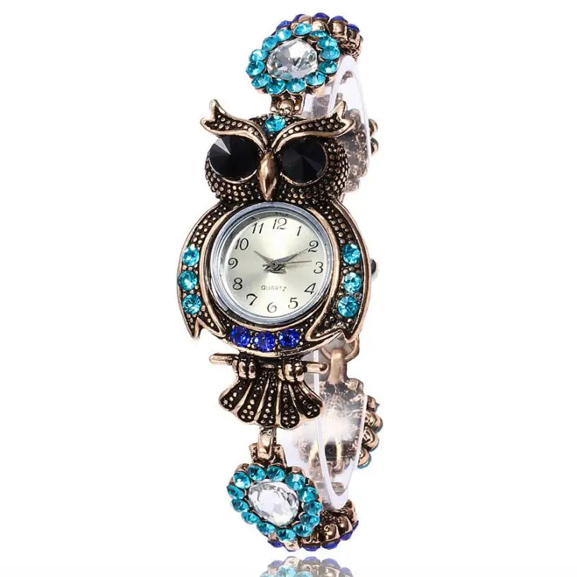 

Fashion Owl Ladies Wrist Watches Women Vintage Rhinestone Quartz Watch Girls Gift Luxury Bracelet Analog Clock Watches Reloj #LH