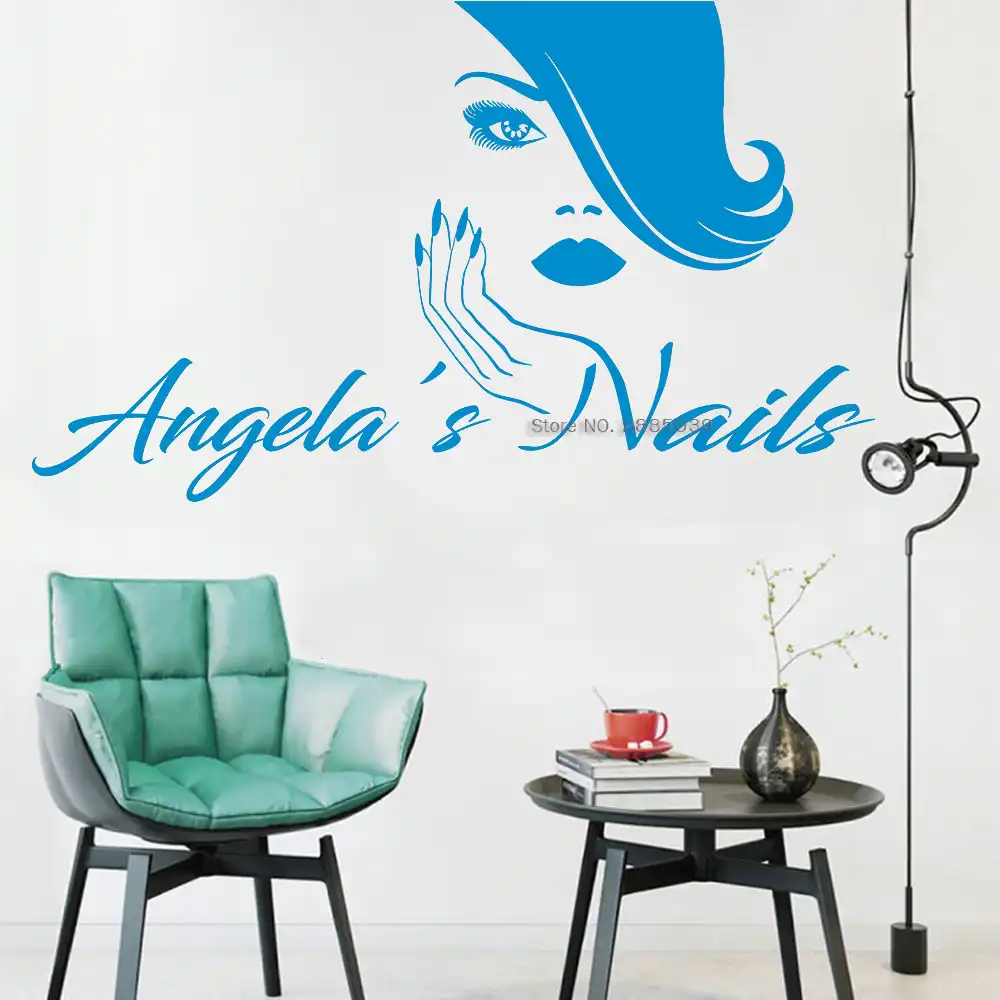 Personalized Name Nail Salon Wall Decal Custom Shop Names Nails Wall Sticker Girl Bedroom Home Decor Manicure Salon Decal Lc1133