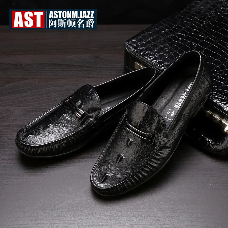 Clearance Sale !! Genuine Leather Mens Round Toe SLIP-ON Loafers Man Crocodile Print Driving Moccasins Boat Shoes Moccasins