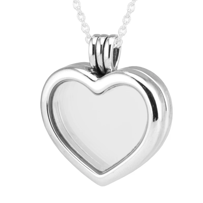 Fits Petite Charms CKK 925 Sterling Silver Jewelry Heart Floating Locket Pendant with Necklace for Women