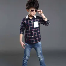 2016 Fashion Cotton Broadcloth Boys Blouses Long Sleeve Plaid Pattern Shirts Regular Turn-down Collar Boys Child Clothing ss002