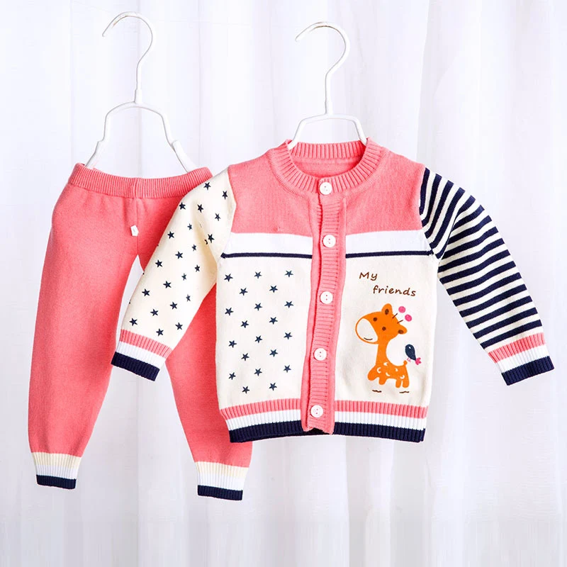 Комплекты с толстовкой для малышей Топы с длинными рукавами для новорожденных мальчиков и девочек+ штаны, комплект одежды для малышей, хлопковая повседневная одежда с изображением животных Костюм для малышей CL2056 - Цвет: Pink