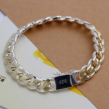 

Men's Jewelry Bracelet N925 Silver color 10mm Width 21cm Thick Exquisite Fashion Silver color Bracelet Women's Jewelry
