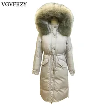 90% белый пуховик на утином пуху женские парки для зимней куртки Женская Длинная толстая парка натуральный енот меховой капюшон, воротник пальто