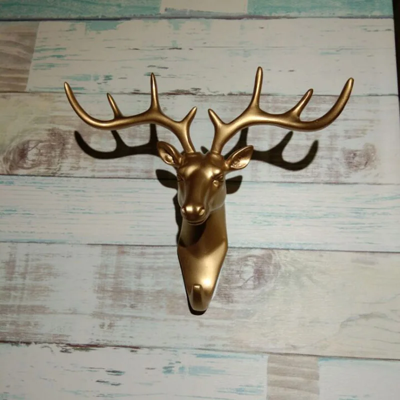 Vintage Golden Deer Head Antlers Wall Hanging Hook for Hanging Clothes