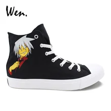 Вэнь Лето Классические высокие парусиновые туфли аниме Soul Eater ручная роспись обувь черные кроссовки для подростков педали платформы плимсоллы
