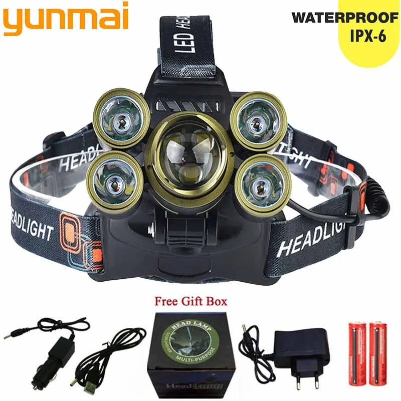 

Super Bright LED Headlamp 20000lm 3T6+4R5 Headlight Head Lamp lighting Light Torch Lantern use 18650 battery+Car USB For Fishing