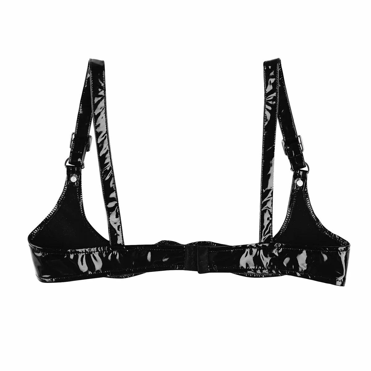 Womens Evening Party Pole Clubwear Sexy Open Bras Adjustable Spaghetti Straps Bra Lingerie Wetlook Faux Leather Open Cup Bra Top