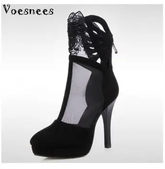 

Shoes Women Spring Summer High-heeled Hollow Cool Boots Designers Brand Platform pumps cutout boots sexy lace stiletto boots