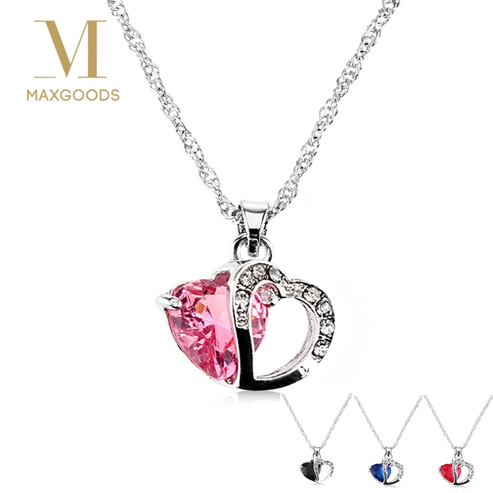 

1PC New Fashion Class Women Girl Double Heart Crystal Pendants Necklace Statement Nice Jewelry Purple/Clear/Black/Pink/Red/Blue