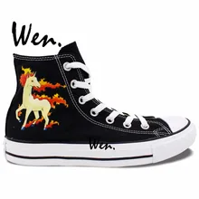 Wen Anime Hand Painted Shoes Pokemon Pocket Monster Rapidash Horse Black High Top Women Men’s Canvas Sneakers Christmas Gifts