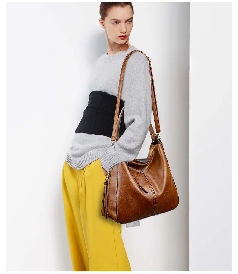 IMYOK, новая мода, простые сумки из натуральной кожи на одно плечо, сумки-мессенджеры с кисточками, большая емкость, роскошные женские сумки, сумки для дам